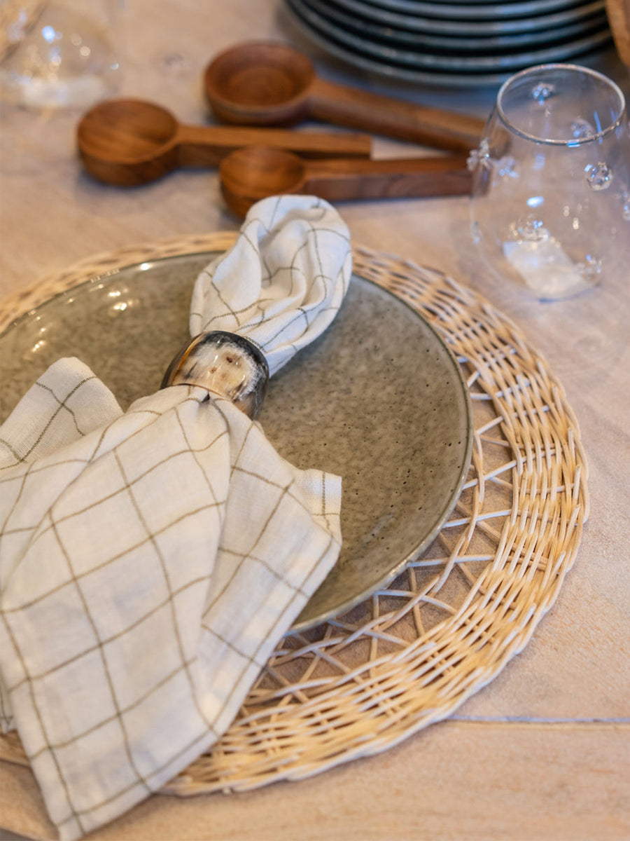 Stone Washed Linen Dinner Napkins in Windowpane Plaid