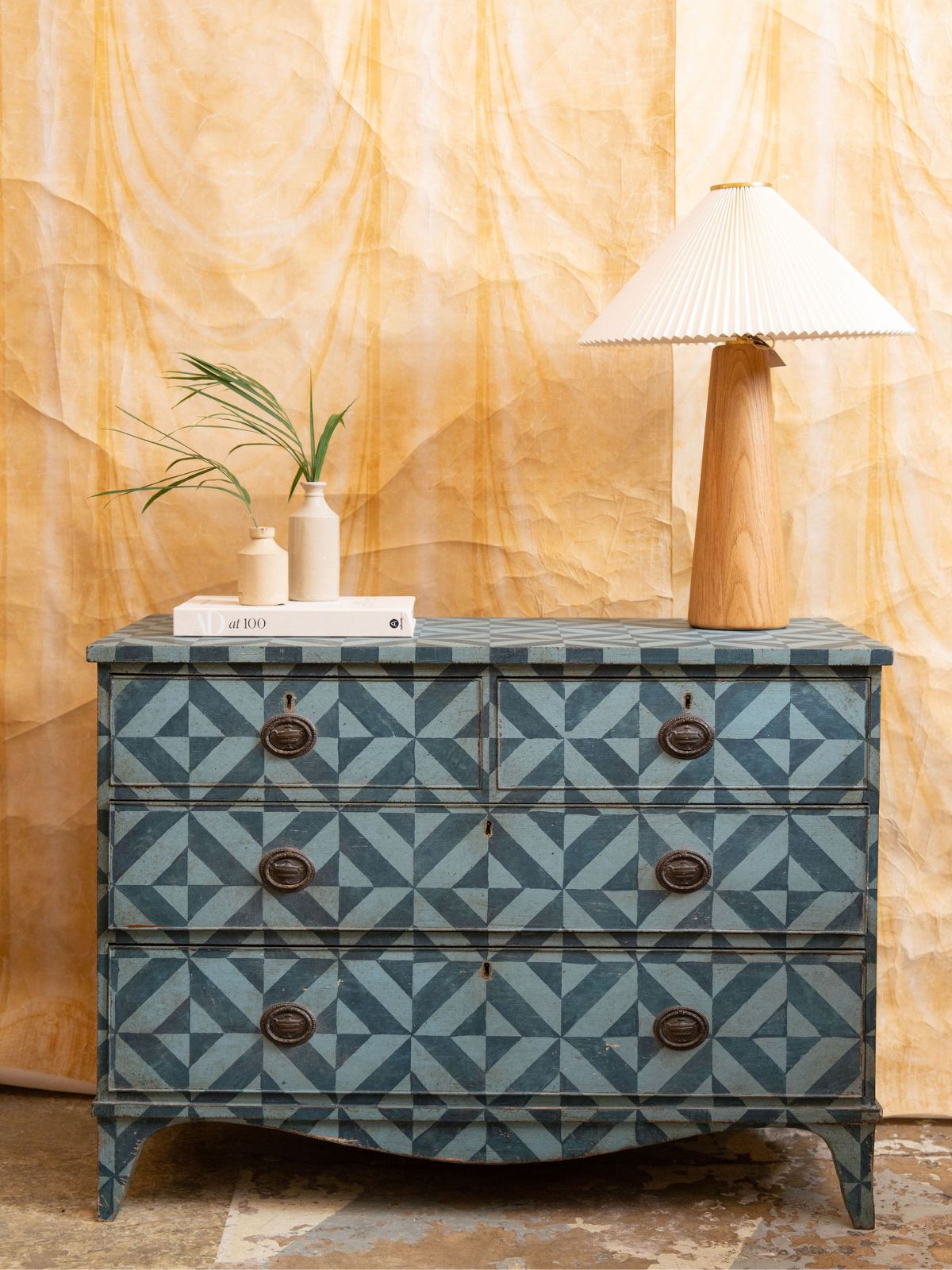 Georgian Straight Hand Painted Geo Design Chest of Drawers