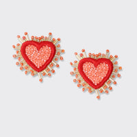 Small Sparkle Heart Beaded Earrings in Coral