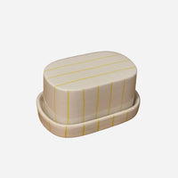 Yellow Stripe Ceramic Butter Dish
