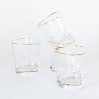 Triangular Gold Rimmed Double Old Fashioned Glass, Set of 4