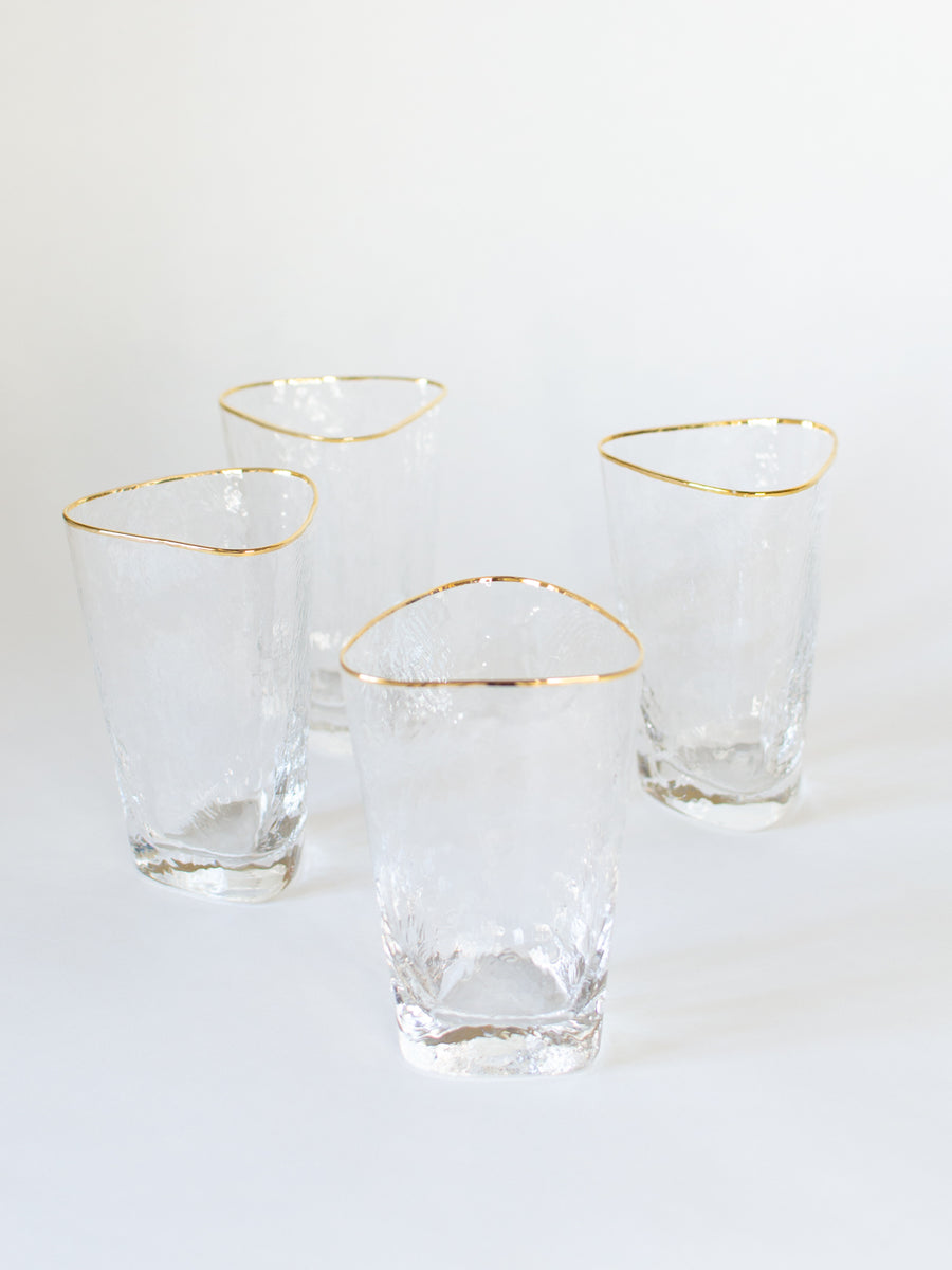 Triangular Gold Rimmed Highball Glass, Set of 4 Celadon at Home