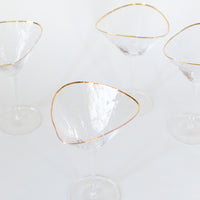 Triangular Gold Rimmed Martini Glass, Set of 4