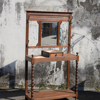 Wooden Hall Tree with Mirror
