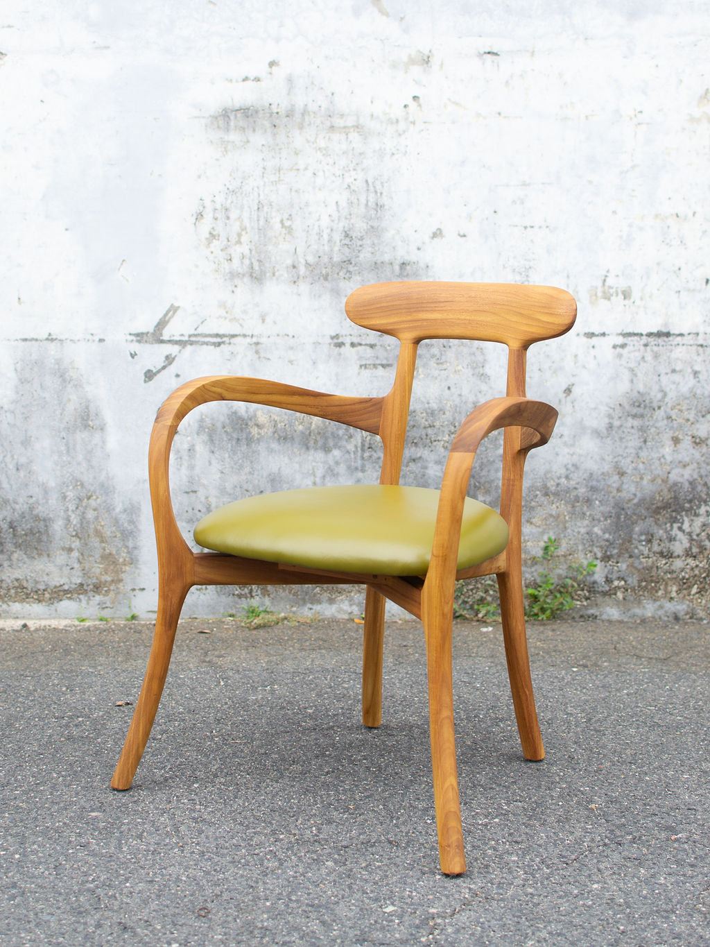 Positano Arm Chair, Teak with Olive Green Leather