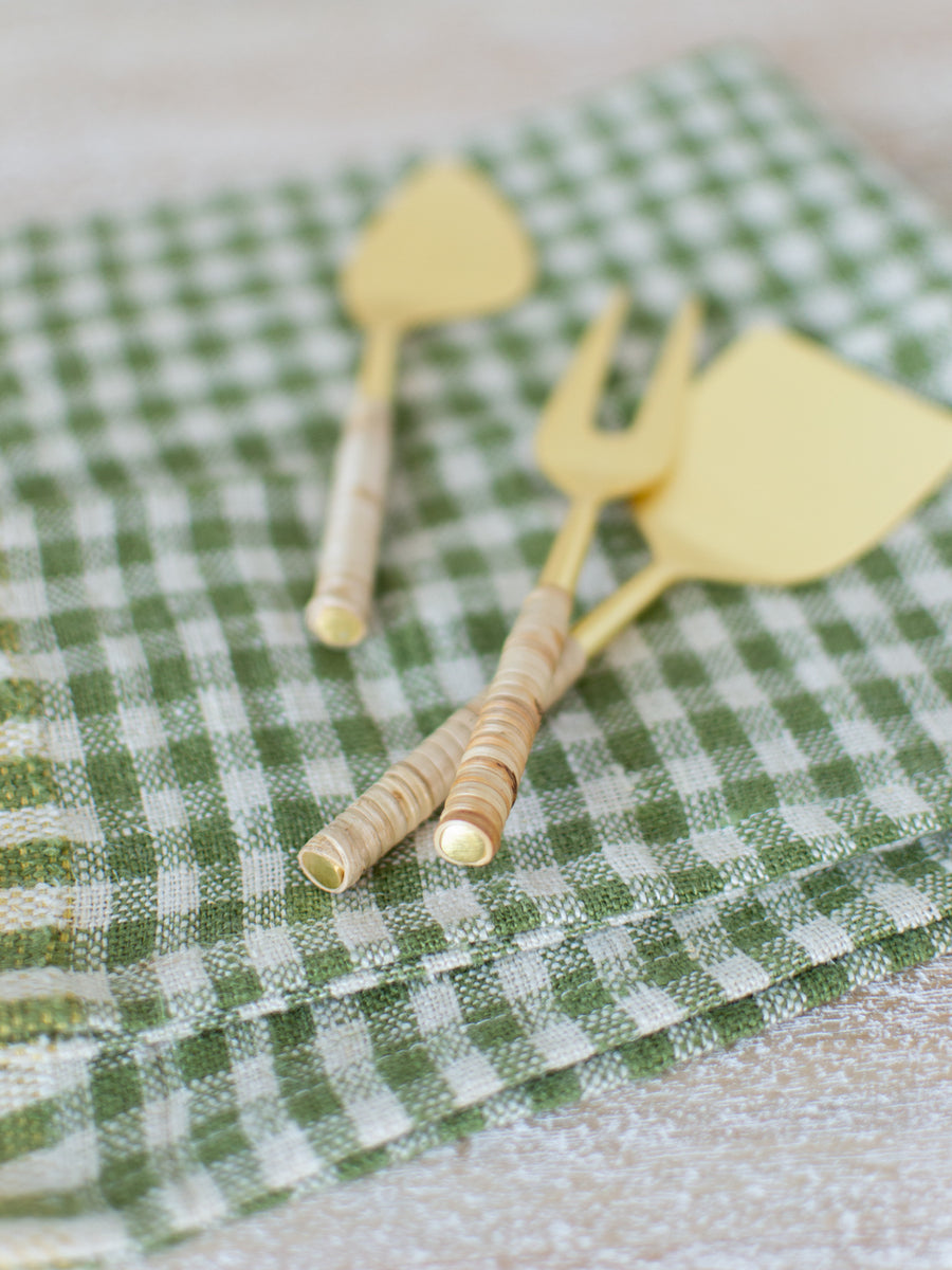 Steel & Rattan Cheese Server Set Celadon at Home