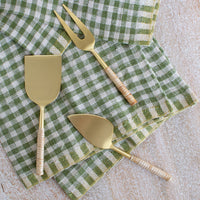 Steel & Rattan Cheese Server Set