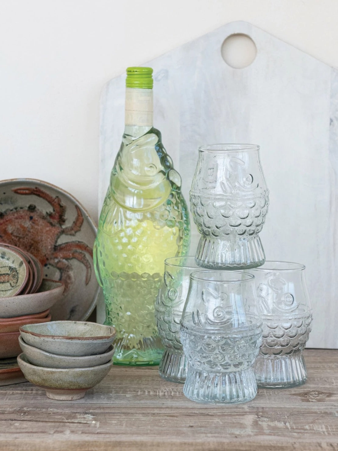 Pressed Glass Fish Shaped Drinking Glass