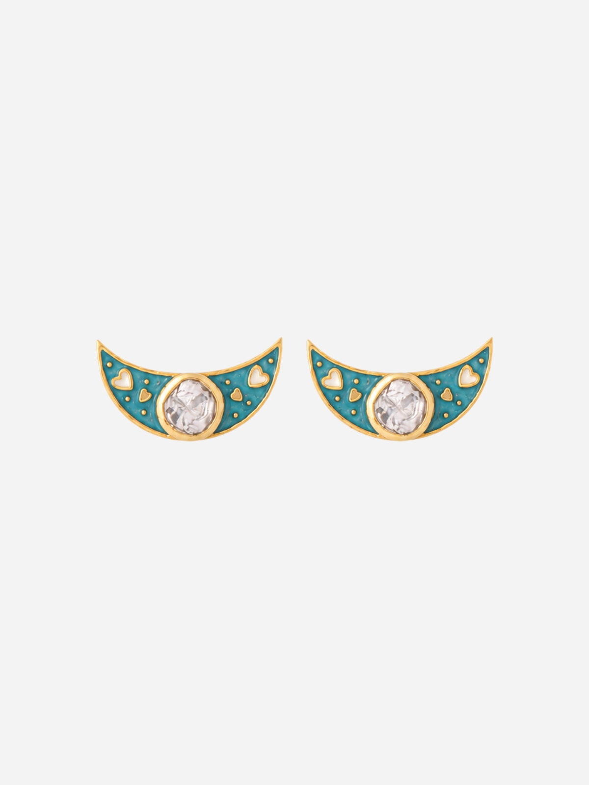 Crescent Polki Earring Studs, Blue