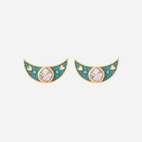 Crescent Polki Earring Studs, Blue
