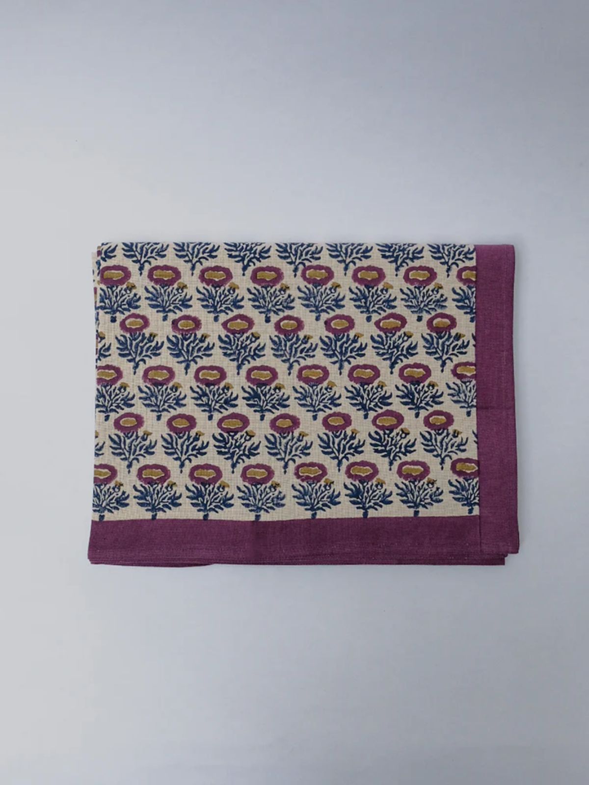 Rumi Blue Fern Block-Printed Table Cloth