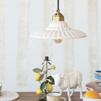 Stoneware & Metal Pleated Pendant Lamp