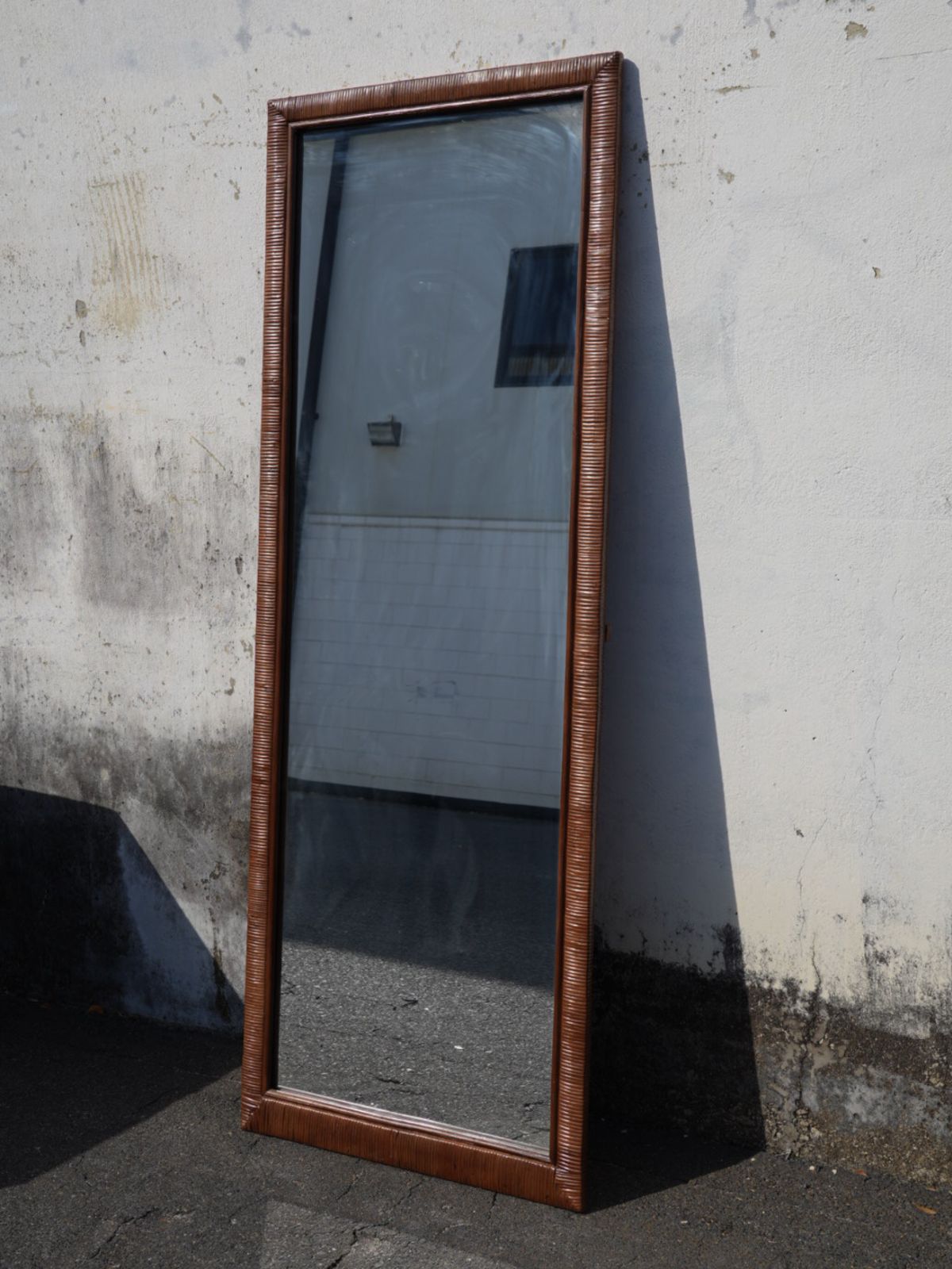 Brown Rattan Floor Mirror