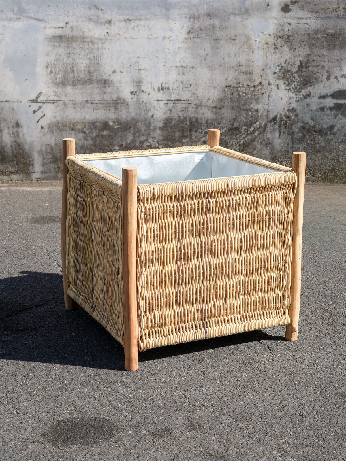 Rattan & Teak Square Planter