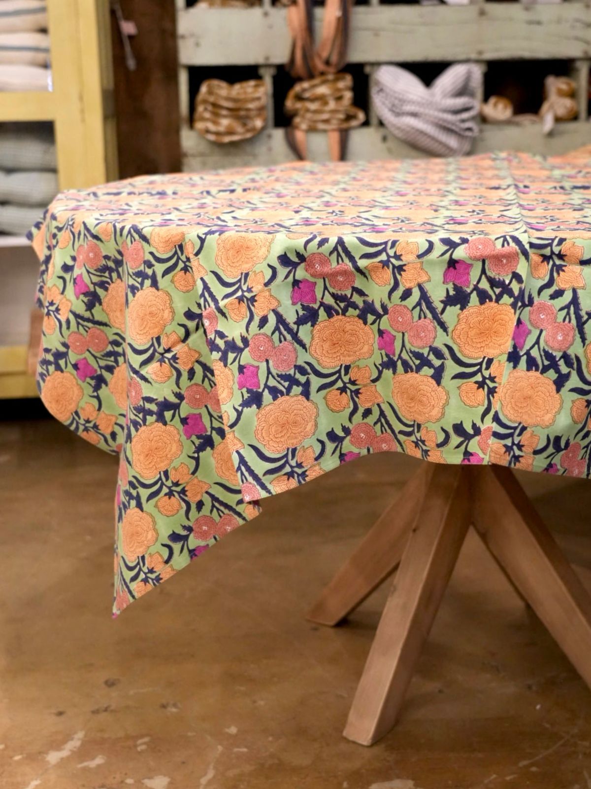 Nargis Sage Block-Printed Table Cloth