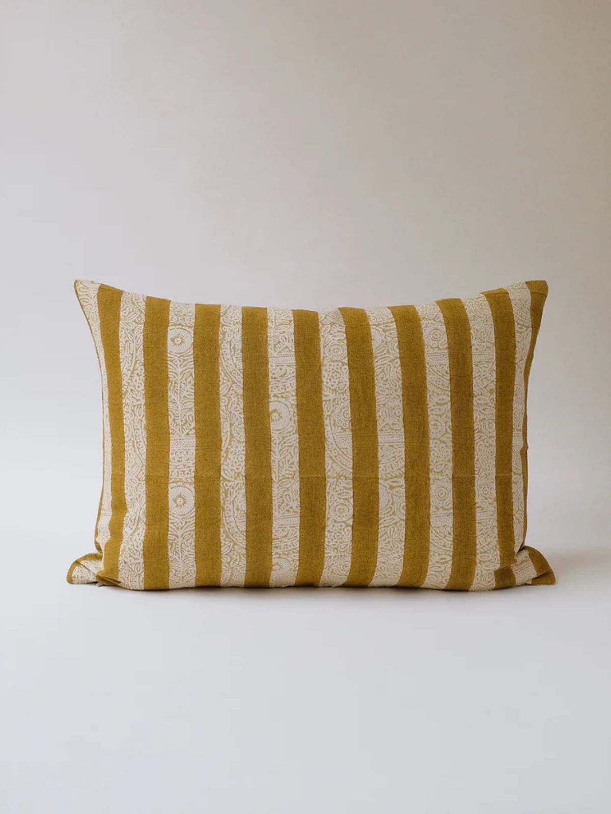 Maya Khaki Block-Printed Pillow Cover - 14x20