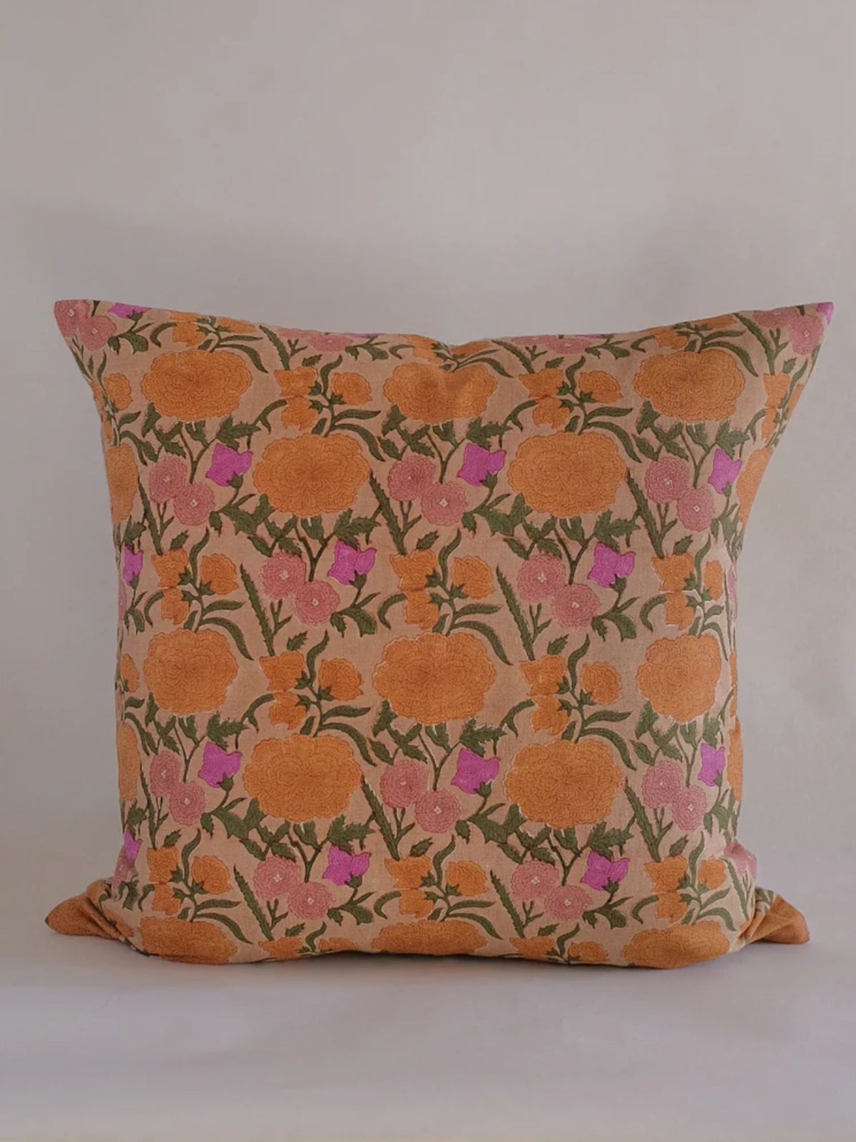 Nargis Old Rose Block-Printed Pillow Cover