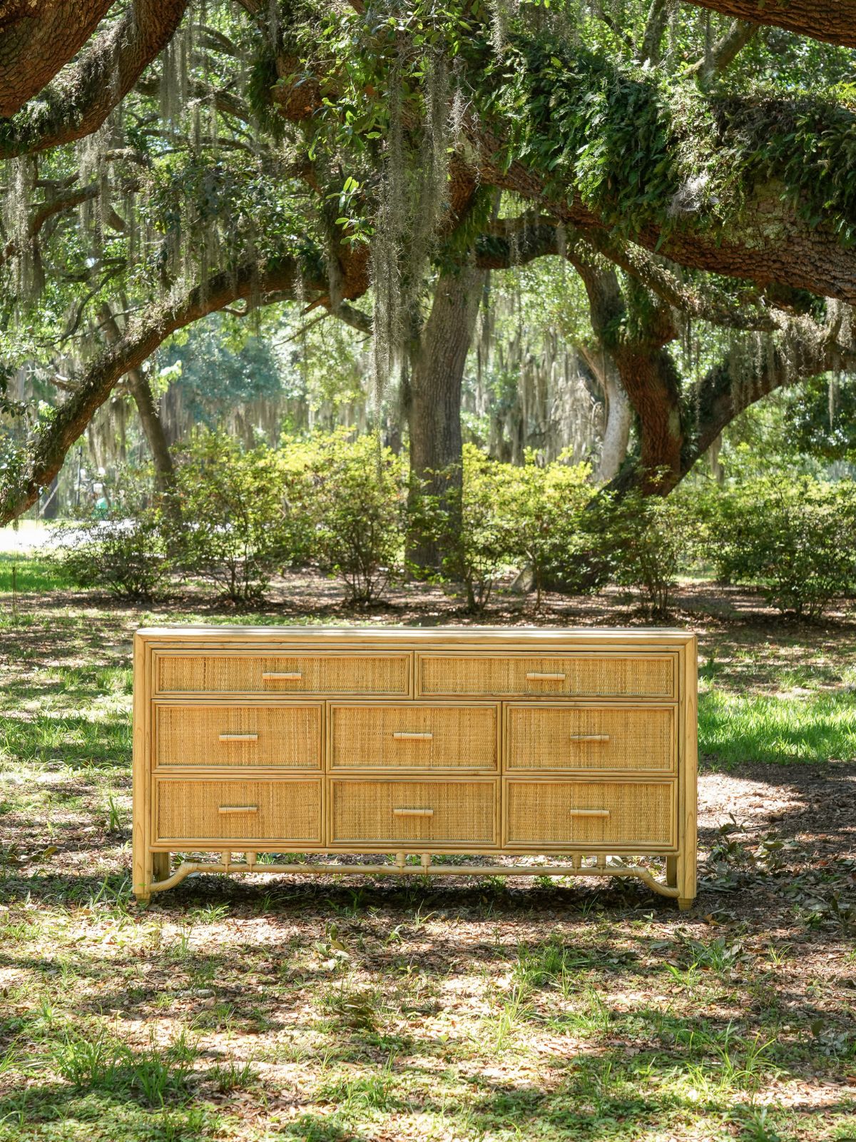Ten Drawer Rattan Dresser, 70"