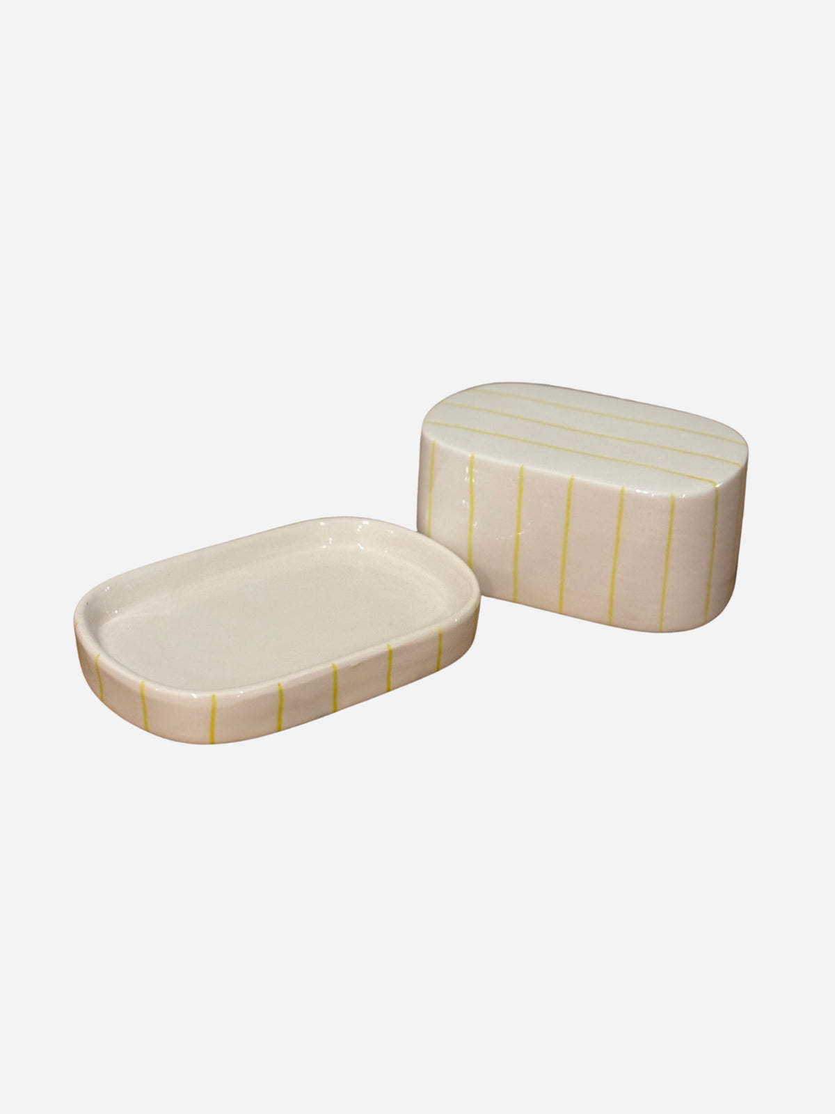 Yellow Stripe Ceramic Butter Dish
