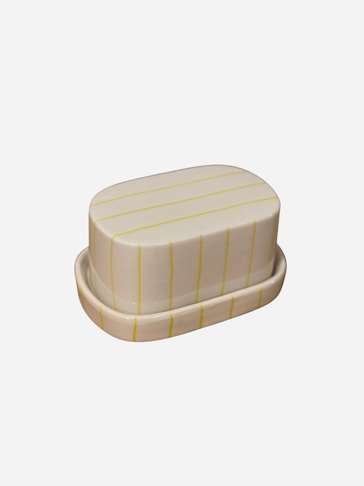 Yellow Stripe Ceramic Butter Dish