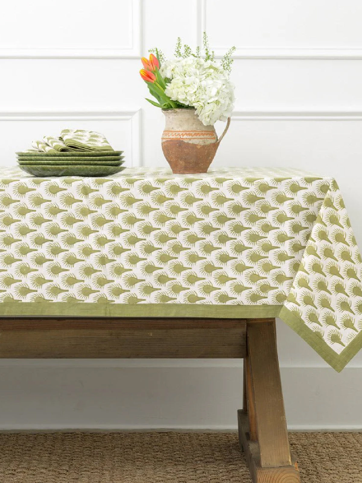 Geo Feather Moss Tablecloth