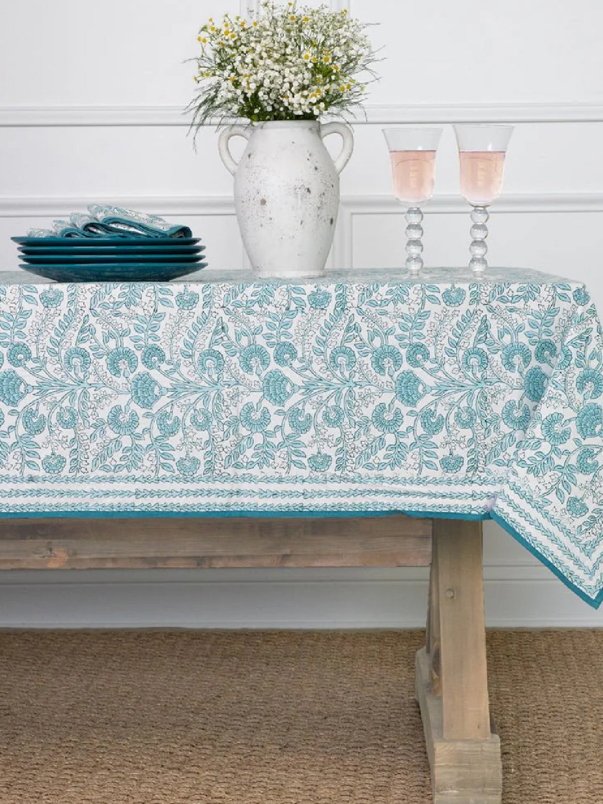 Floral Trellis Aqua Tablecloth