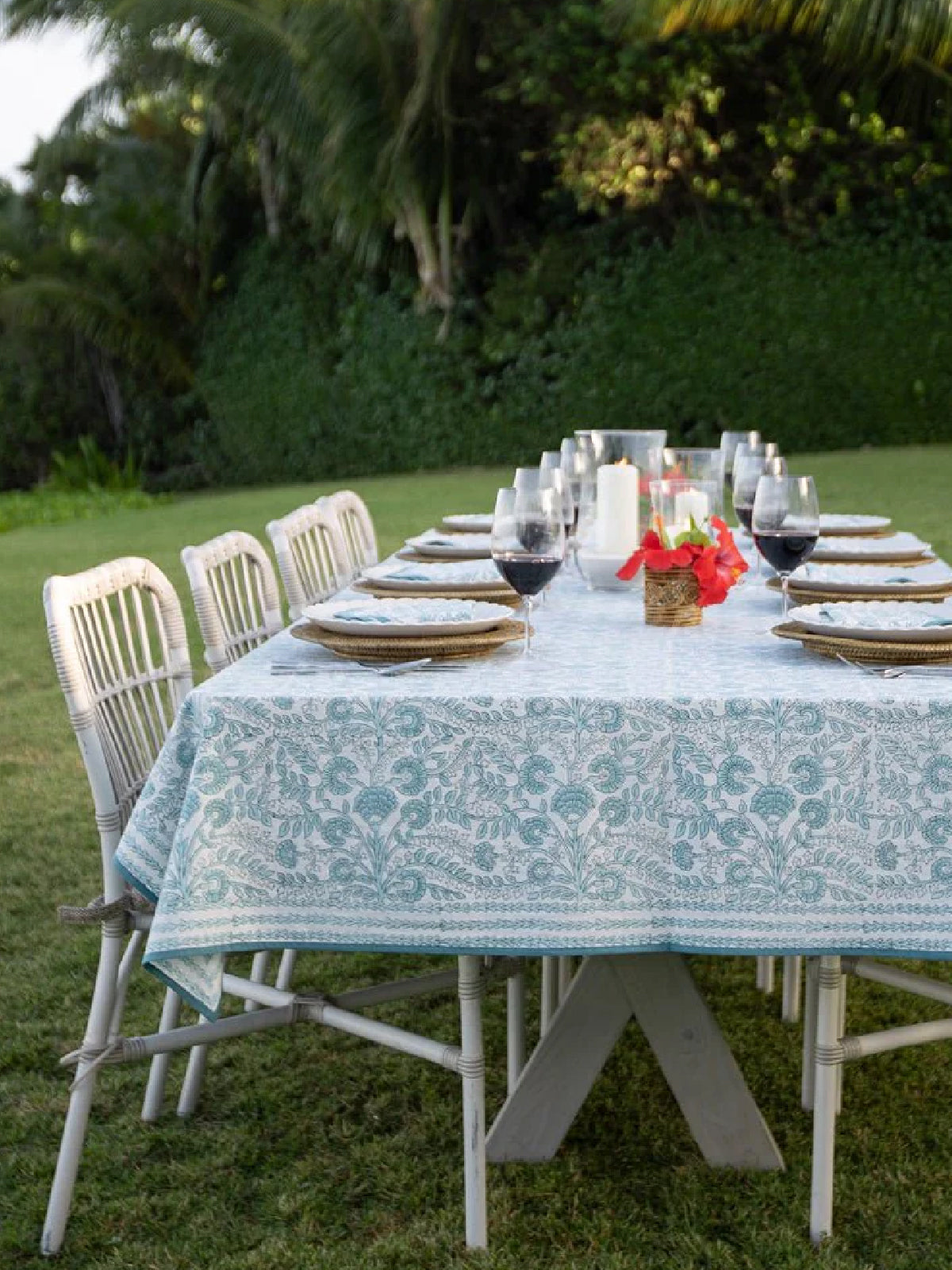 Floral Trellis Aqua Tablecloth