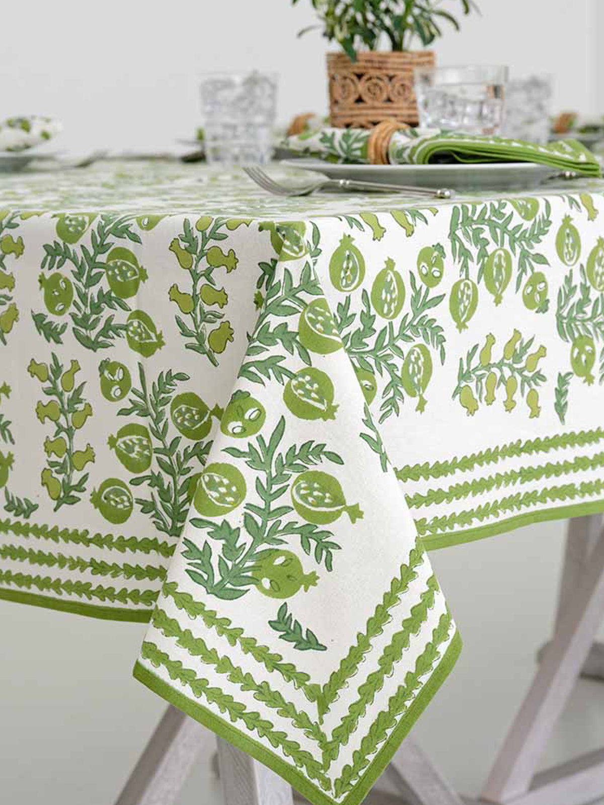 Green Pom Bells Tablecloth