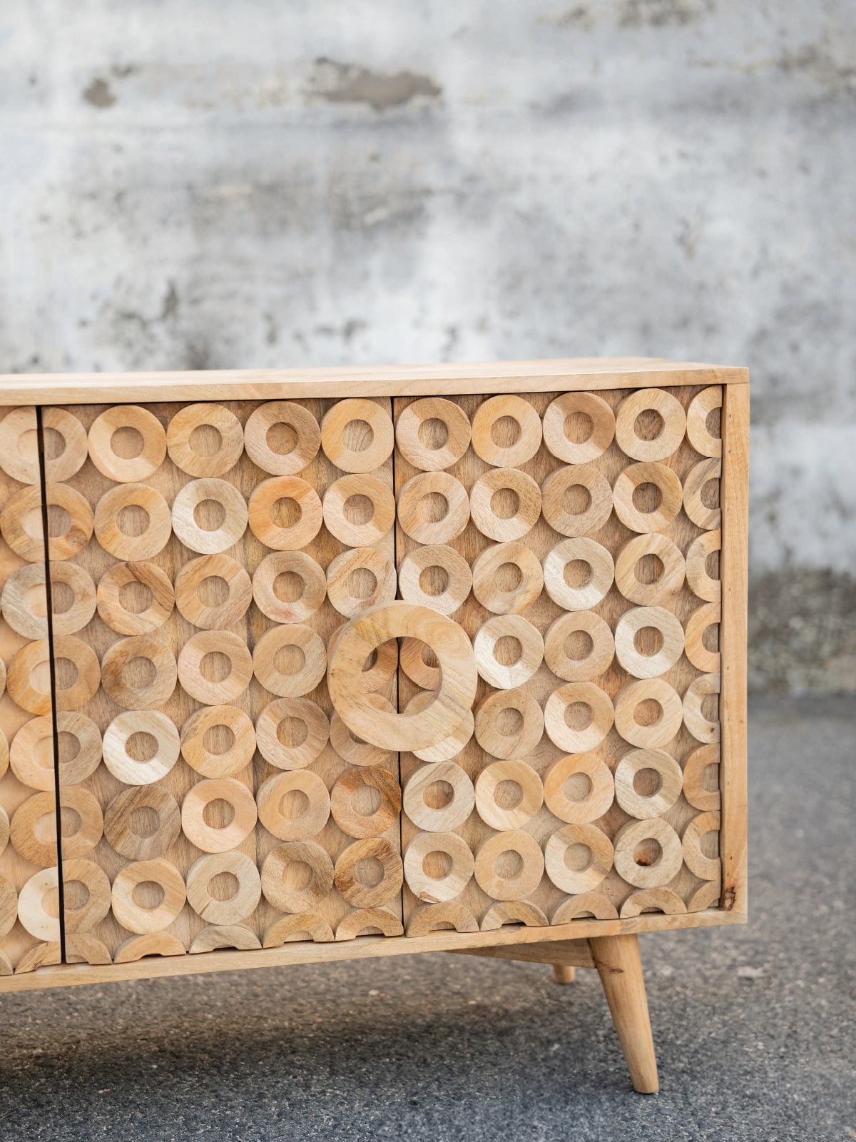 Wooden 4 Door Carved Circle Design Sideboard