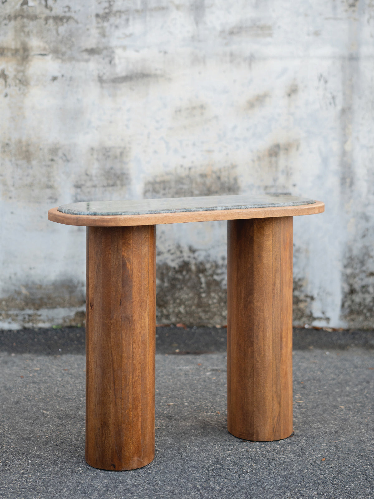 Wooden Capsule Console with Marble Top