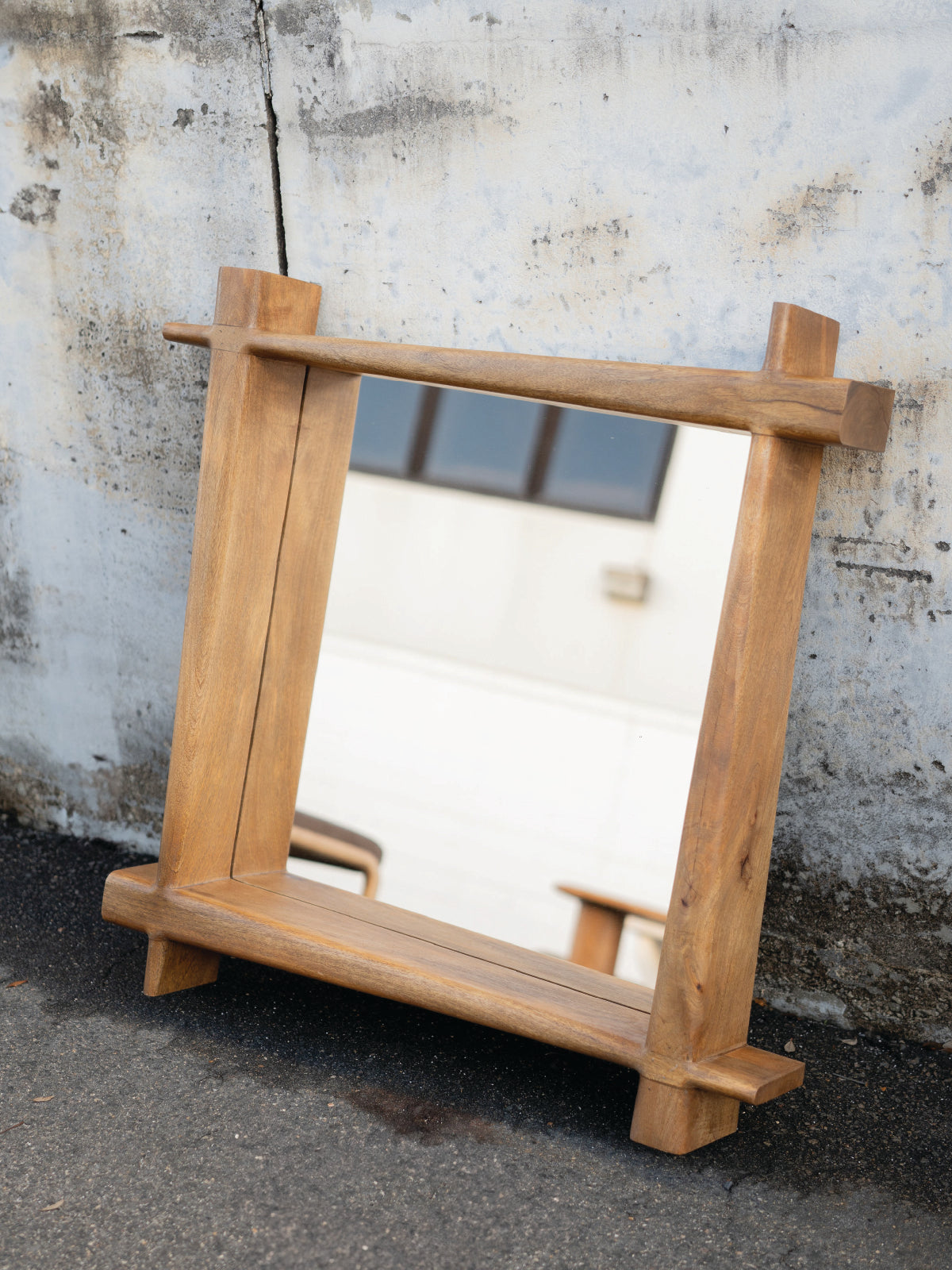 Wooden Triangular Plank Design Square Mirror