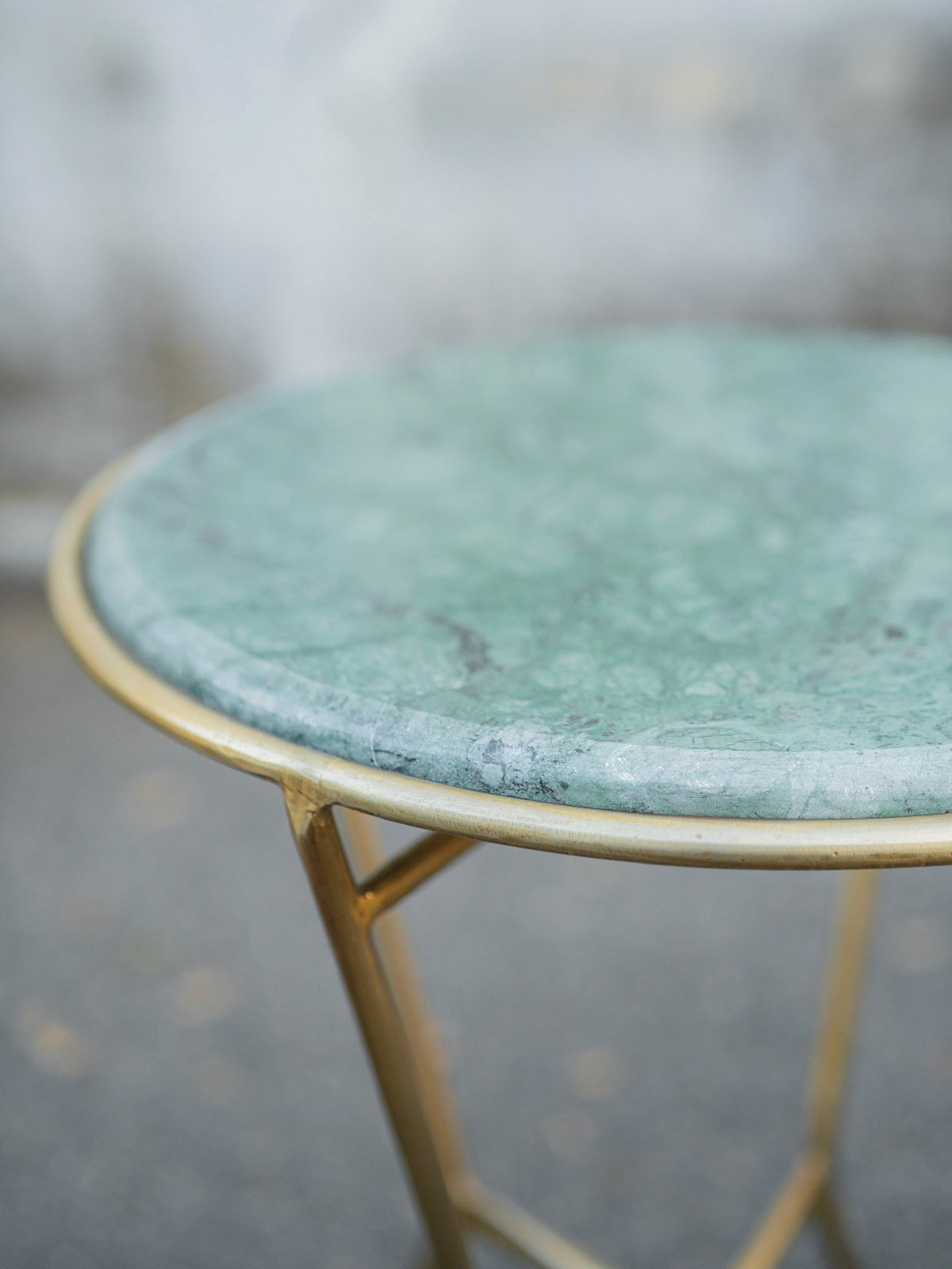 Large Iron End Table with Marble Top