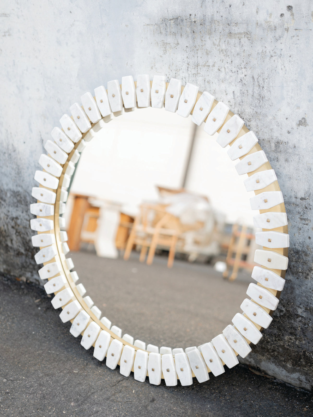 White Marble Tile Round Mirror