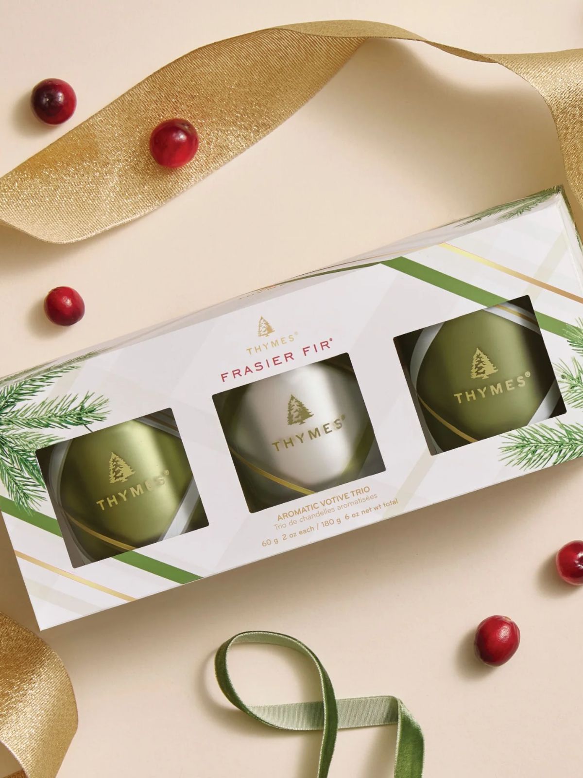 Frasier Fir Frosted Plaid Votive Trio