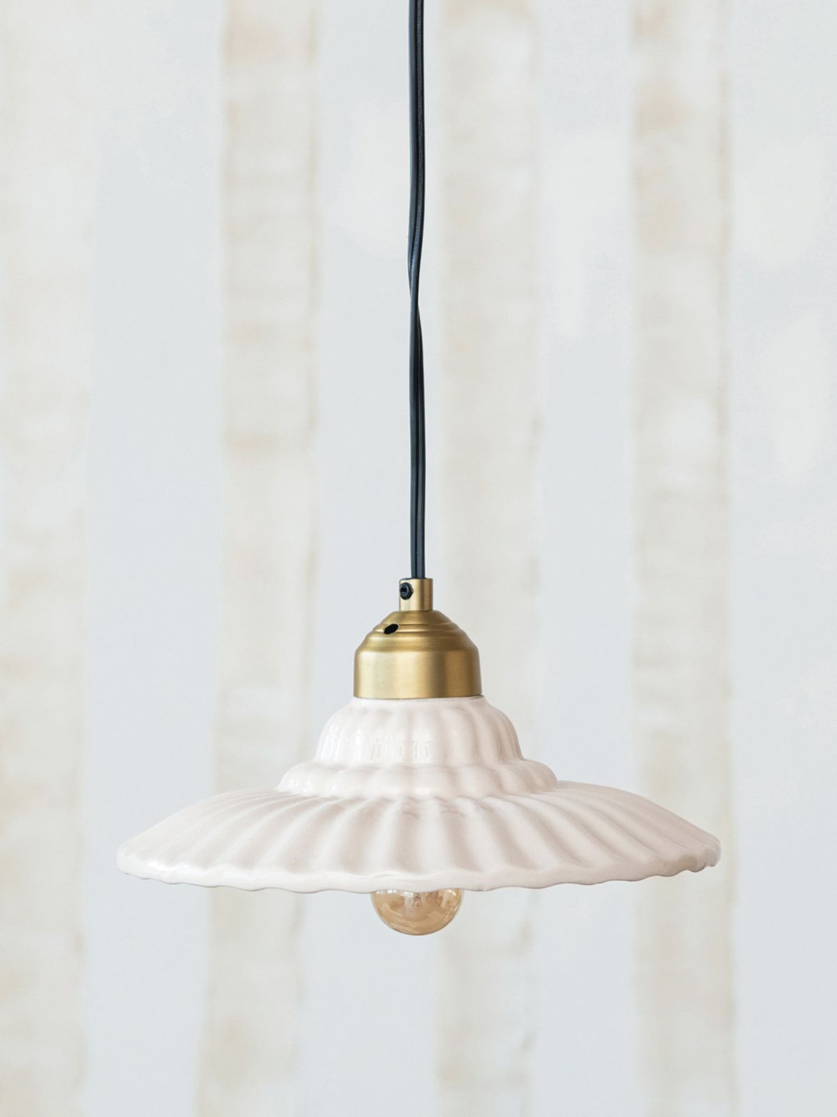 Stoneware & Metal Pleated Pendant Lamp