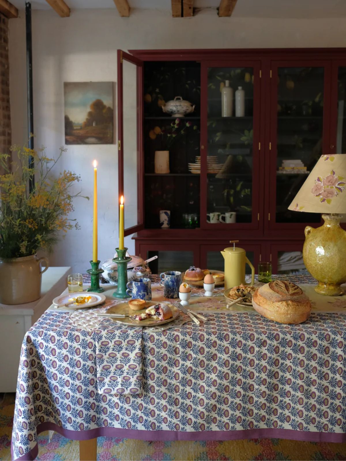 Rumi Blue Fern Block-Printed Table Cloth