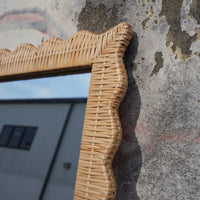 Scalloped Rattan Weave Floor Mirror