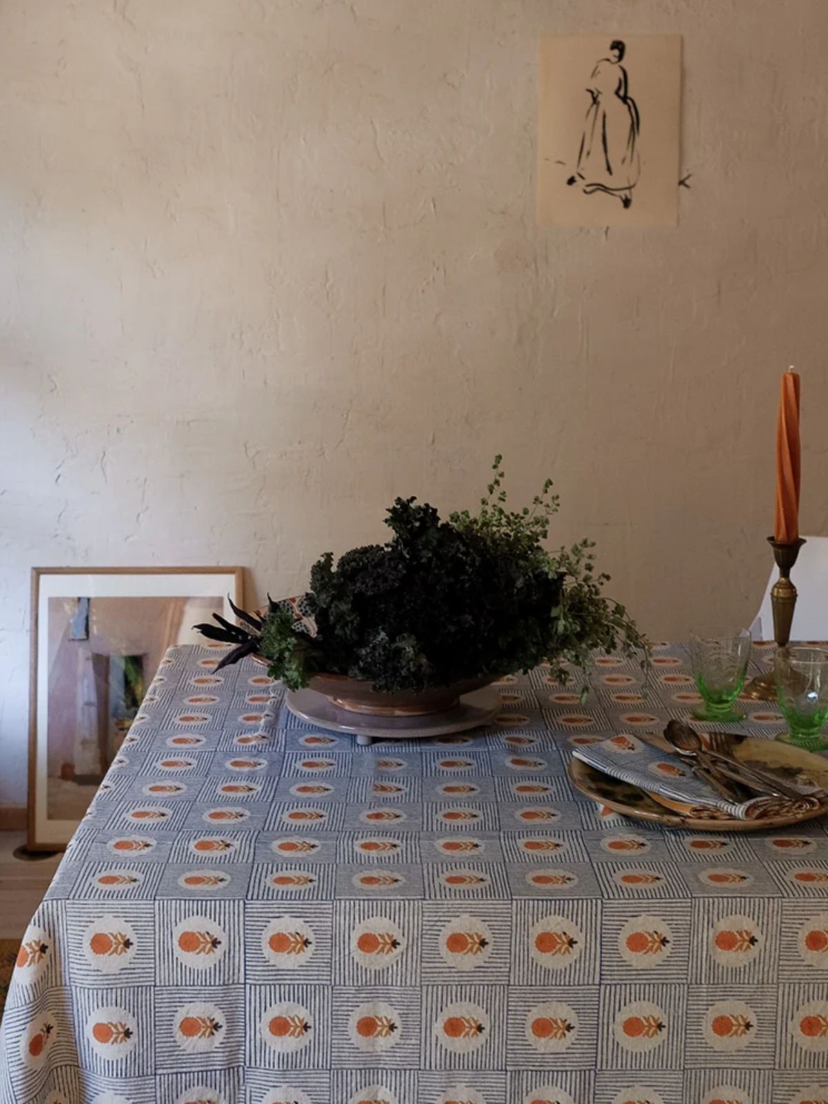 Namita Ink Blue Block-Printed Table Cloth