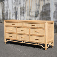 Ten Drawer Rattan Dresser, 70"