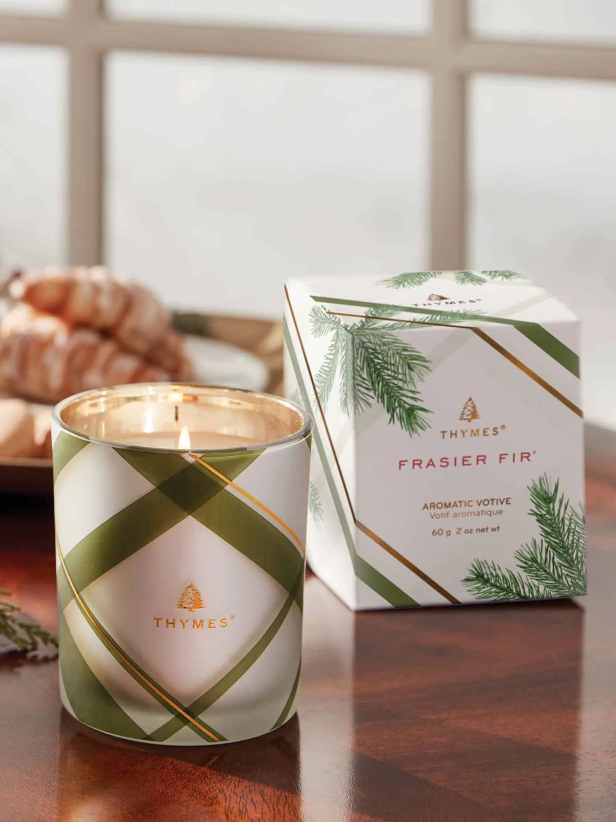 Frasier Fir Frosted Plaid Votive Candle