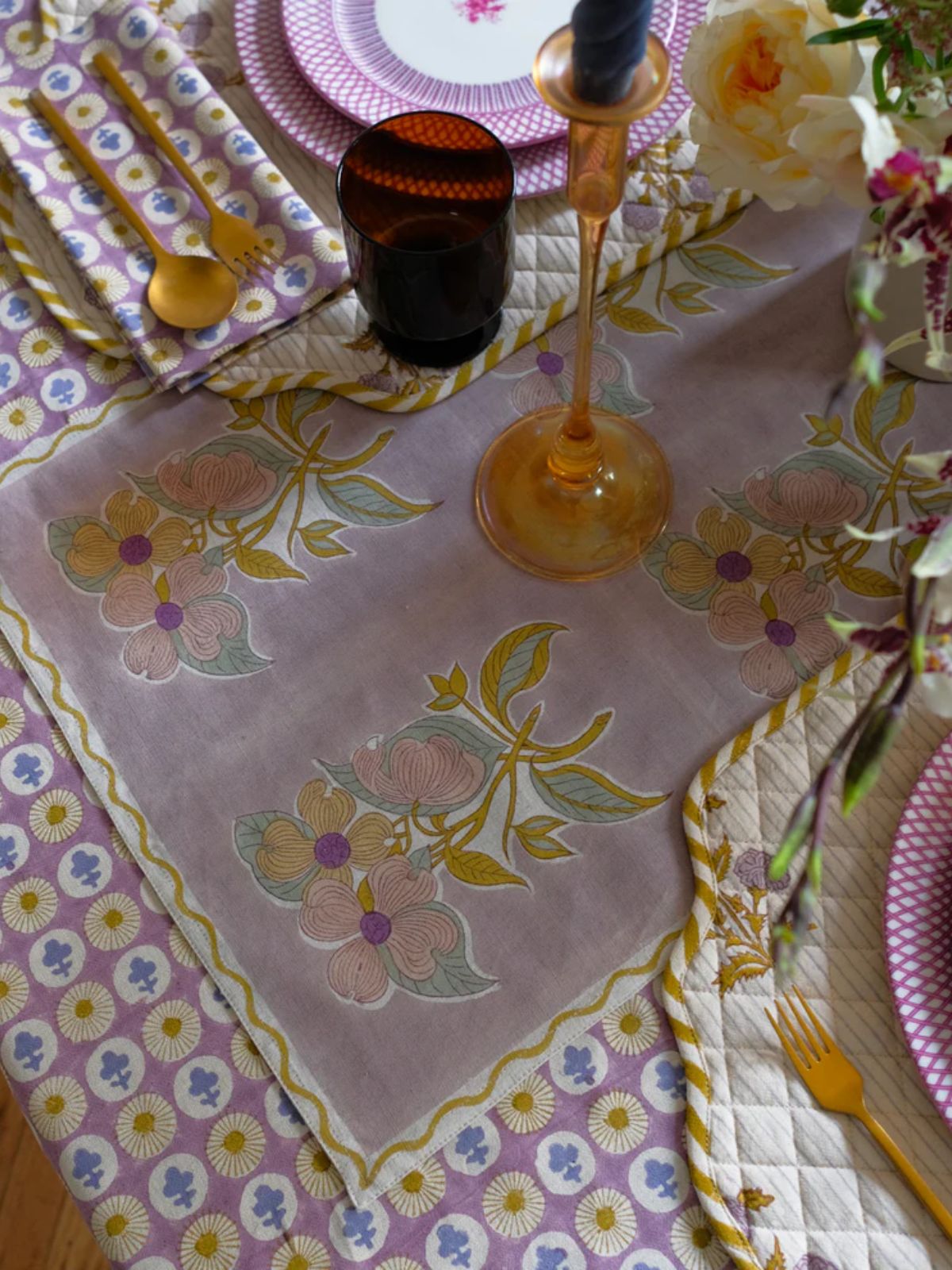 Soma English Lavender Block-Printed Table Runner