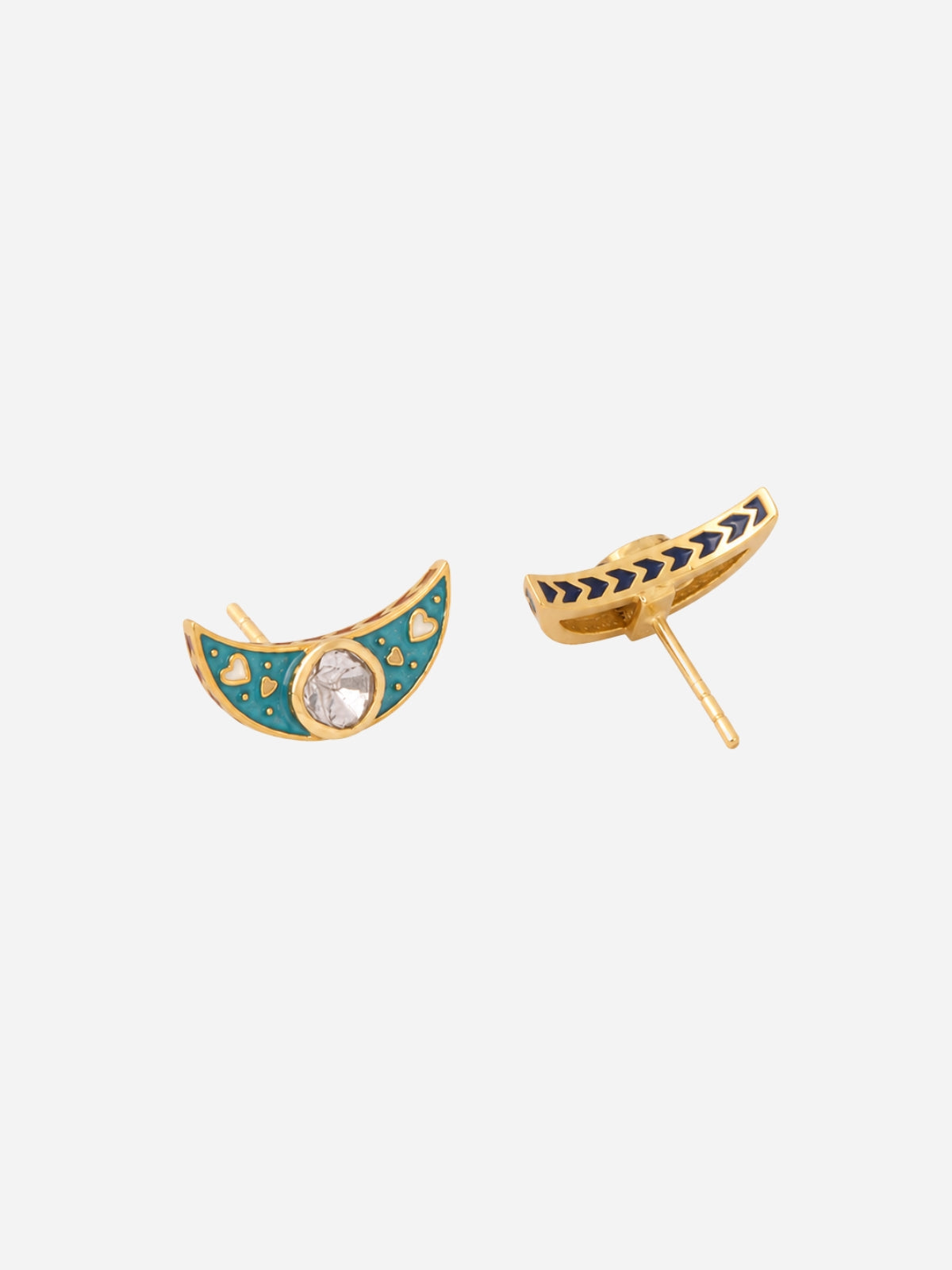 Crescent Polki Earring Studs, Blue