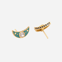 Crescent Polki Earring Studs, Blue