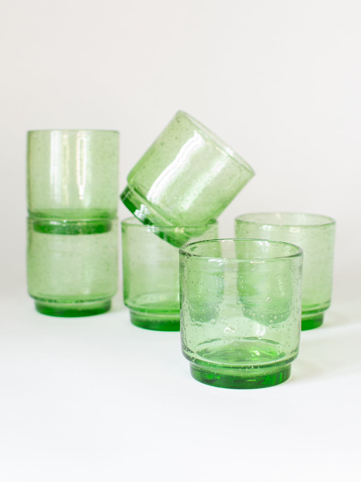 Fern Green Biot Bubbled Glass, Set of 6