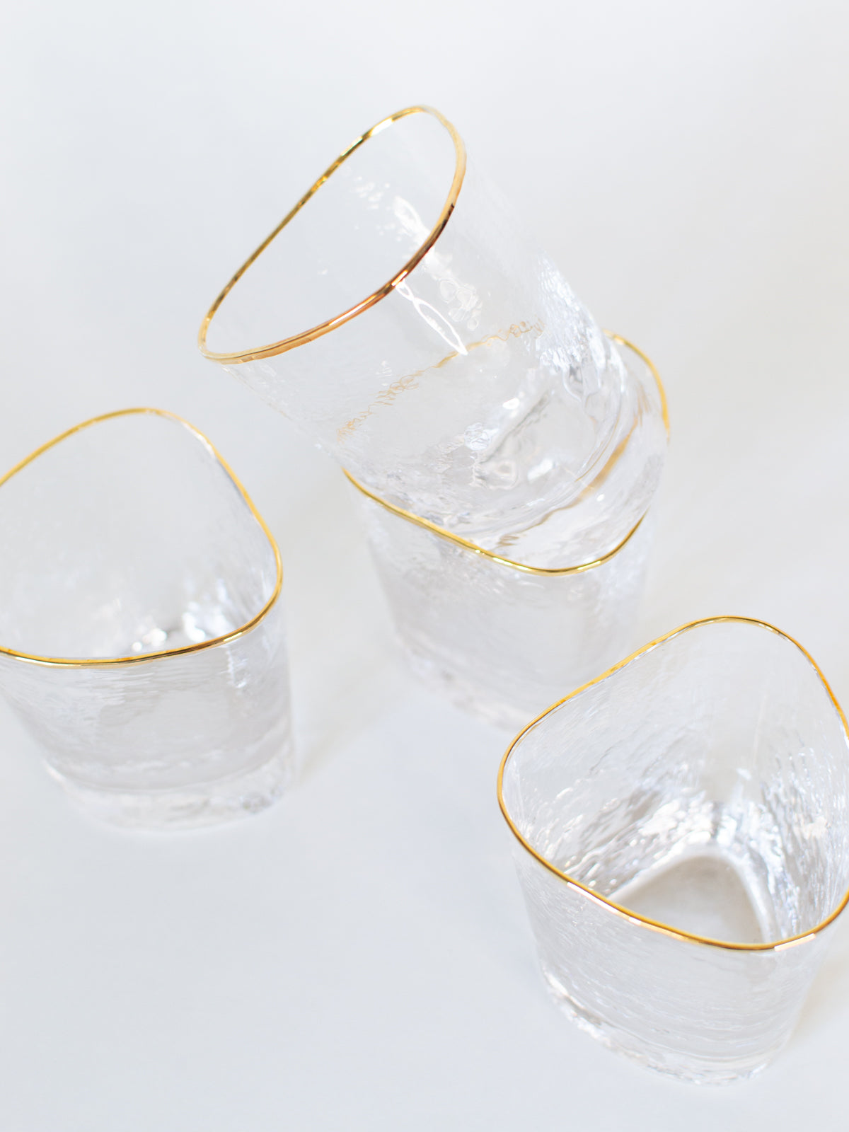 Triangular Gold Rimmed Double Old Fashioned Glass, Set of 4