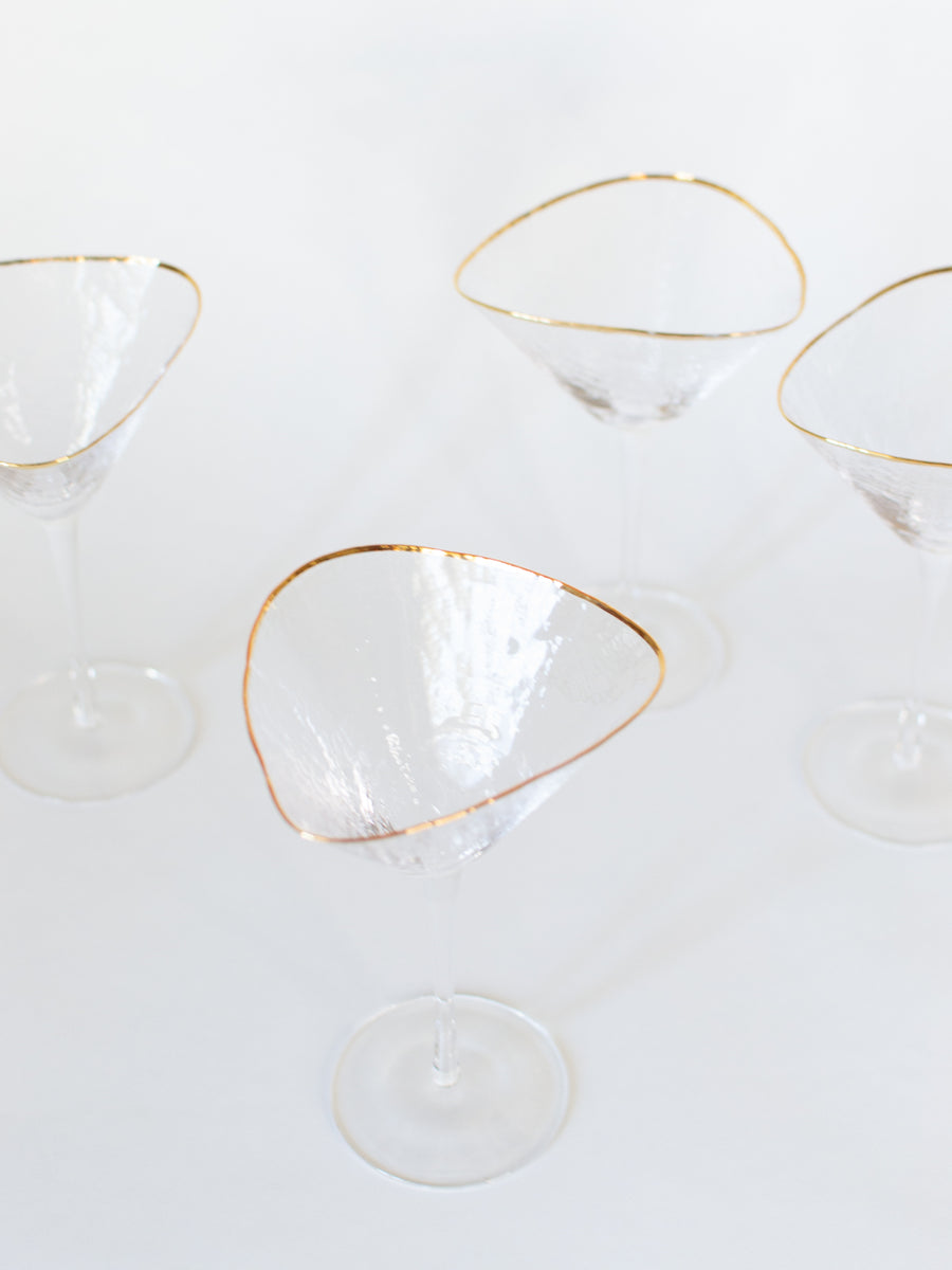 Triangular Gold Rimmed Martini Glass, Set of 4 Celadon at Home