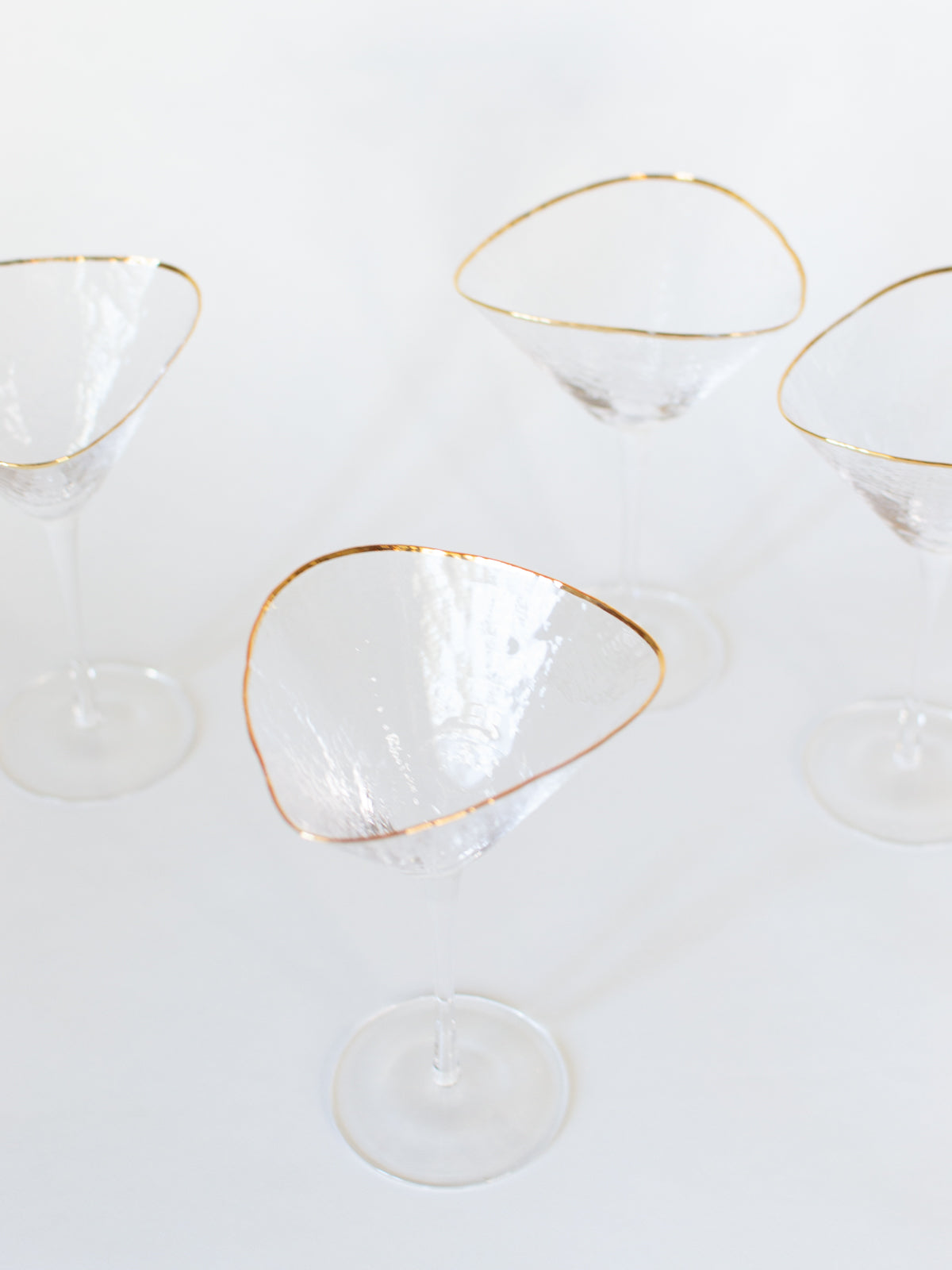Triangular Gold Rimmed Martini Glass, Set of 4