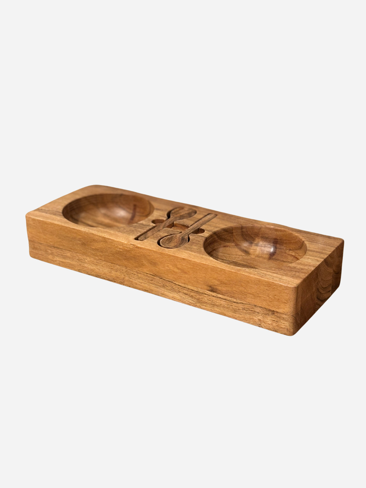 3-Section Wooden Tray with Spoons