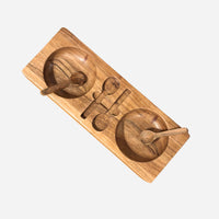 3-Section Wooden Tray with Spoons