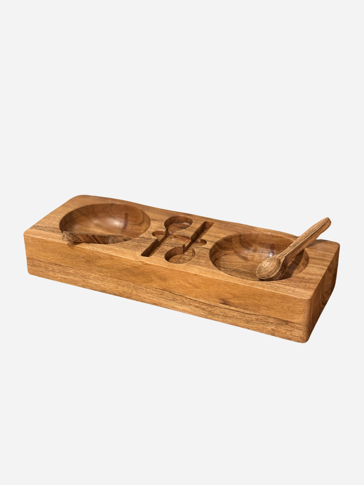 3-Section Wooden Tray with Spoons